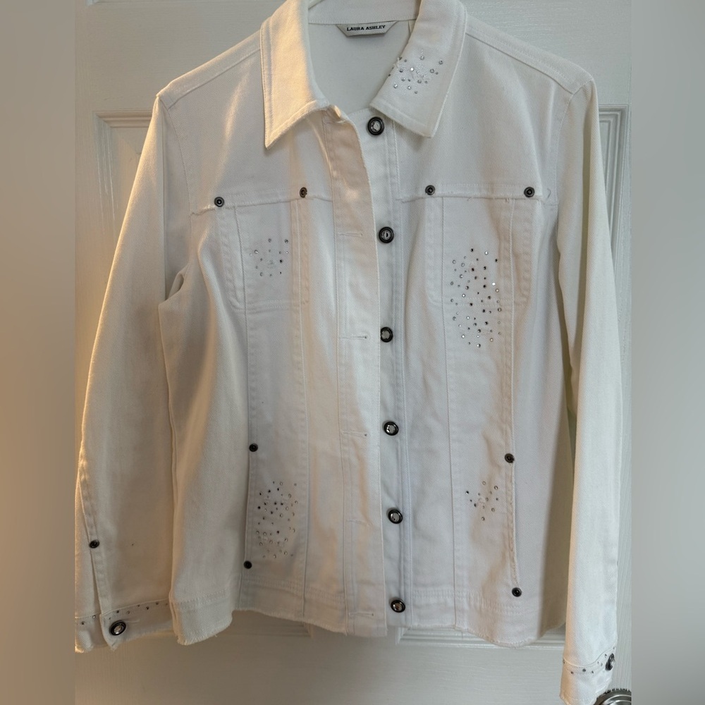 Laura Ashley, White denim, jean jacket with studs sparkly buttons and bling S